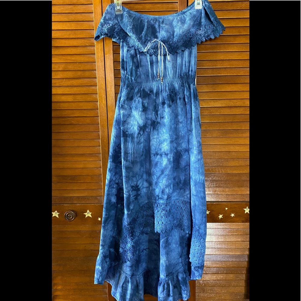 Cotton tie dye off shoulder scalloped dress